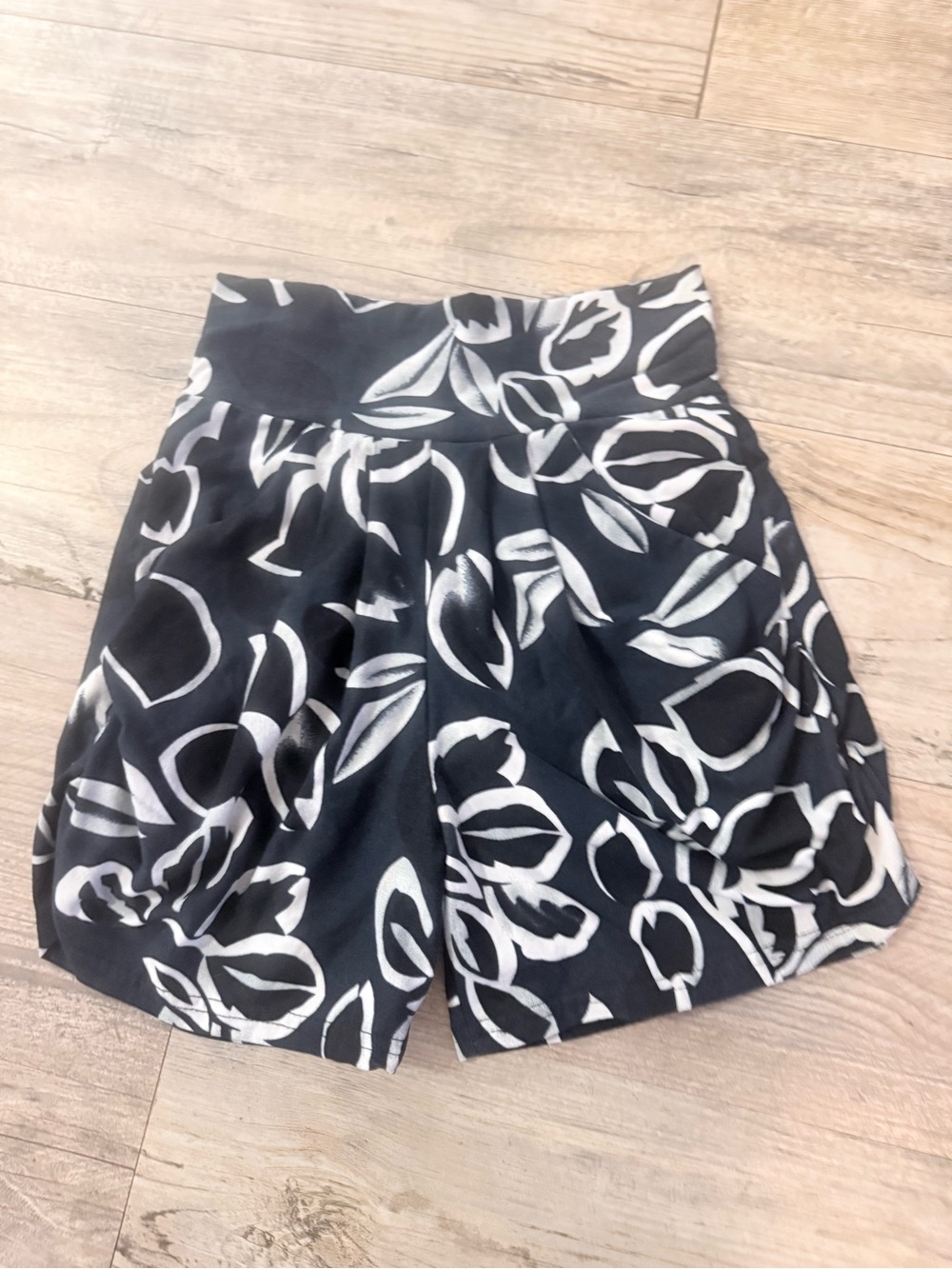 High-Waist Black Floral Print Women’s Shorts